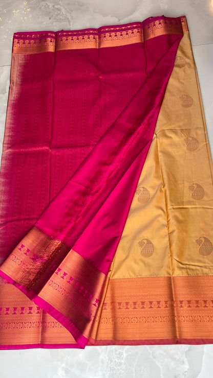 Yellow/Pink Semi Kanchipuram