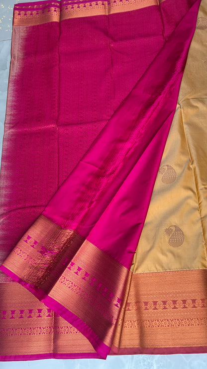 Yellow/Pink Semi Kanchipuram