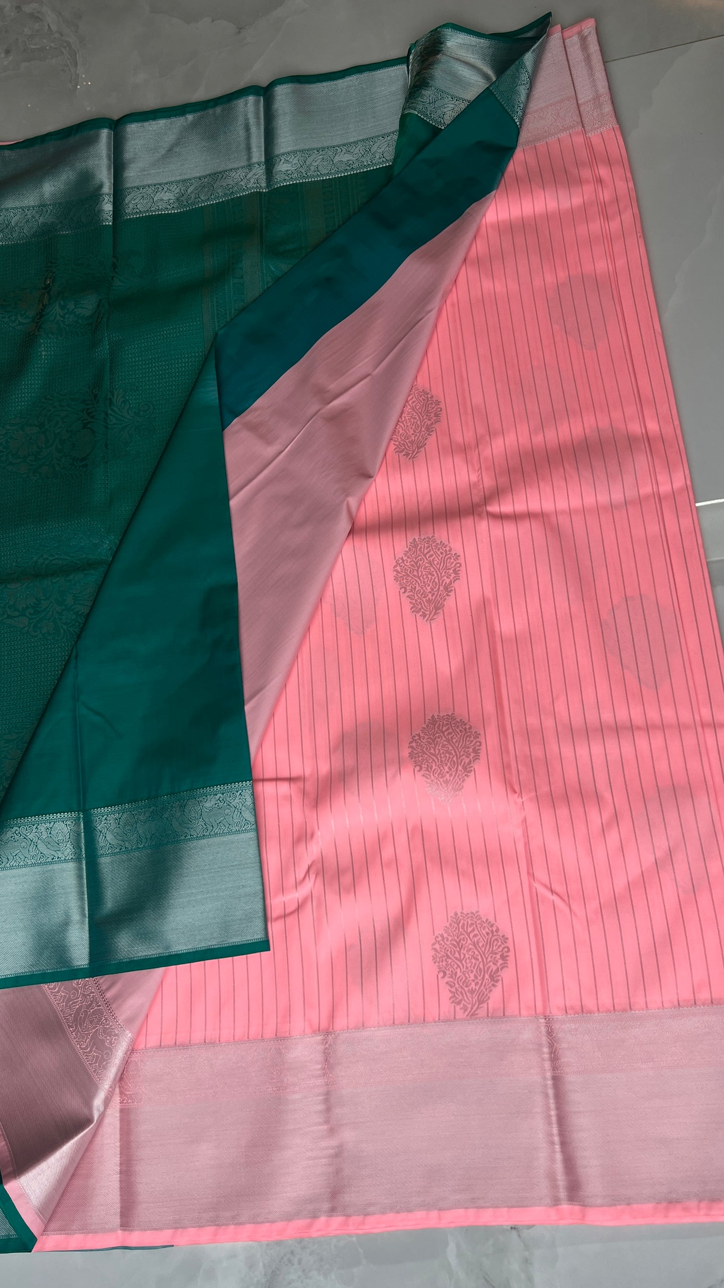 Green/Pink Semi Kanchipuram