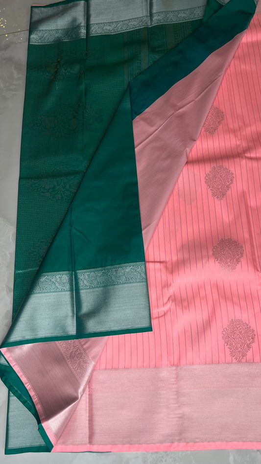 Green/Pink Semi Kanchipuram