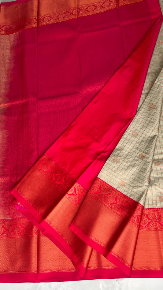 Beige/Pink Semi Kanchipuram