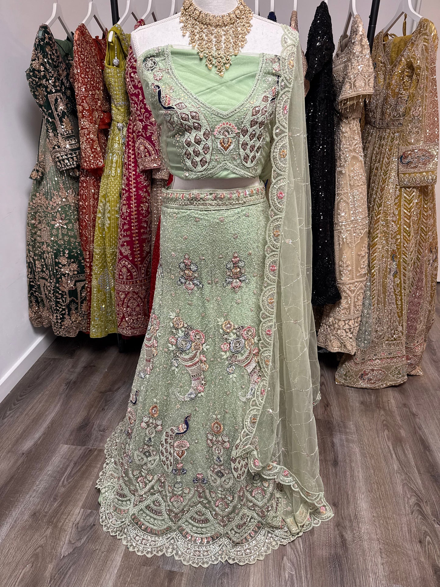 Zarielle Unstitched Lehenga Green