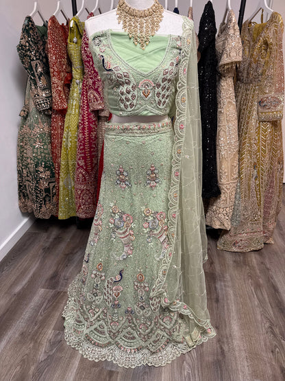 Zarielle Unstitched Lehenga Green