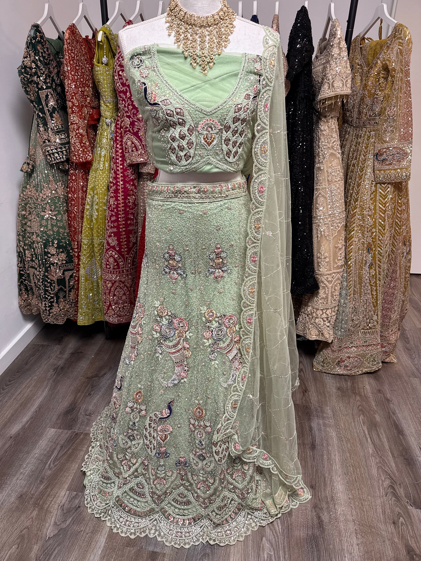 Zarielle Unstitched Lehenga Green