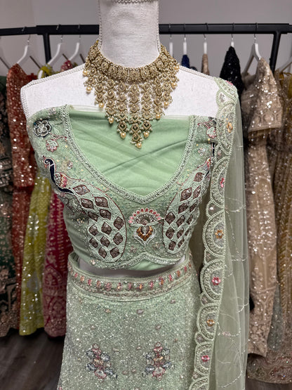 Zarielle Unstitched Lehenga Green