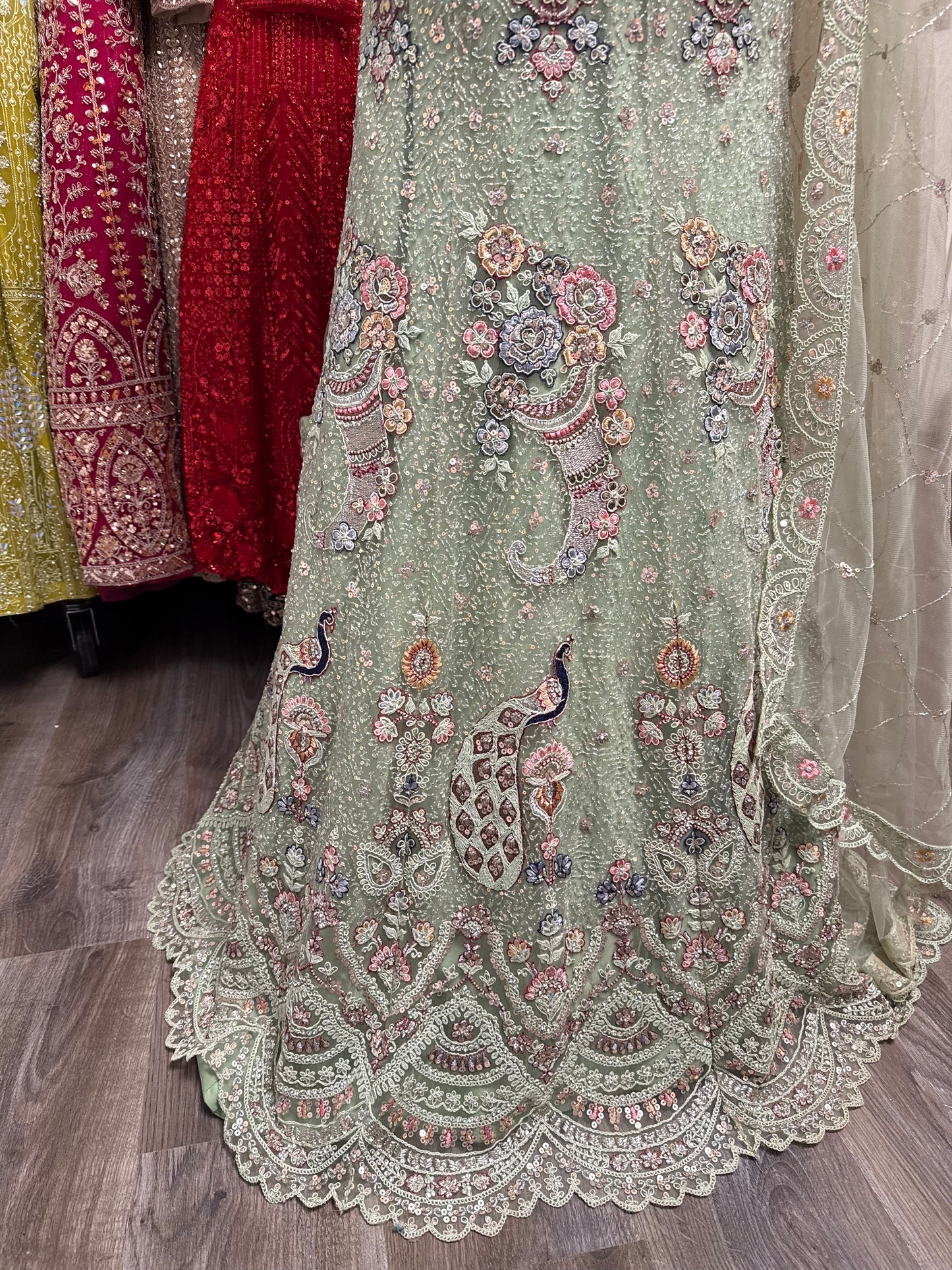 Zarielle Unstitched Lehenga Green
