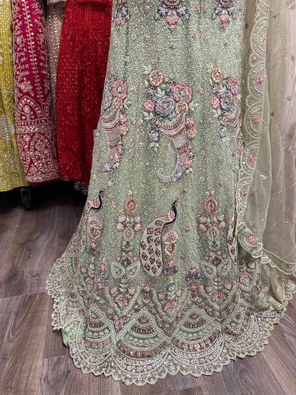 Zarielle Unstitched Lehenga Green