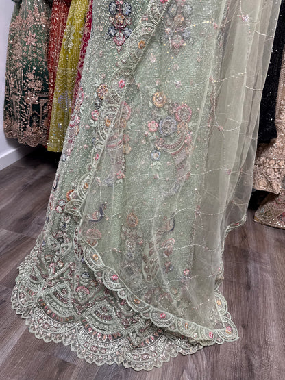 Zarielle Unstitched Lehenga Green