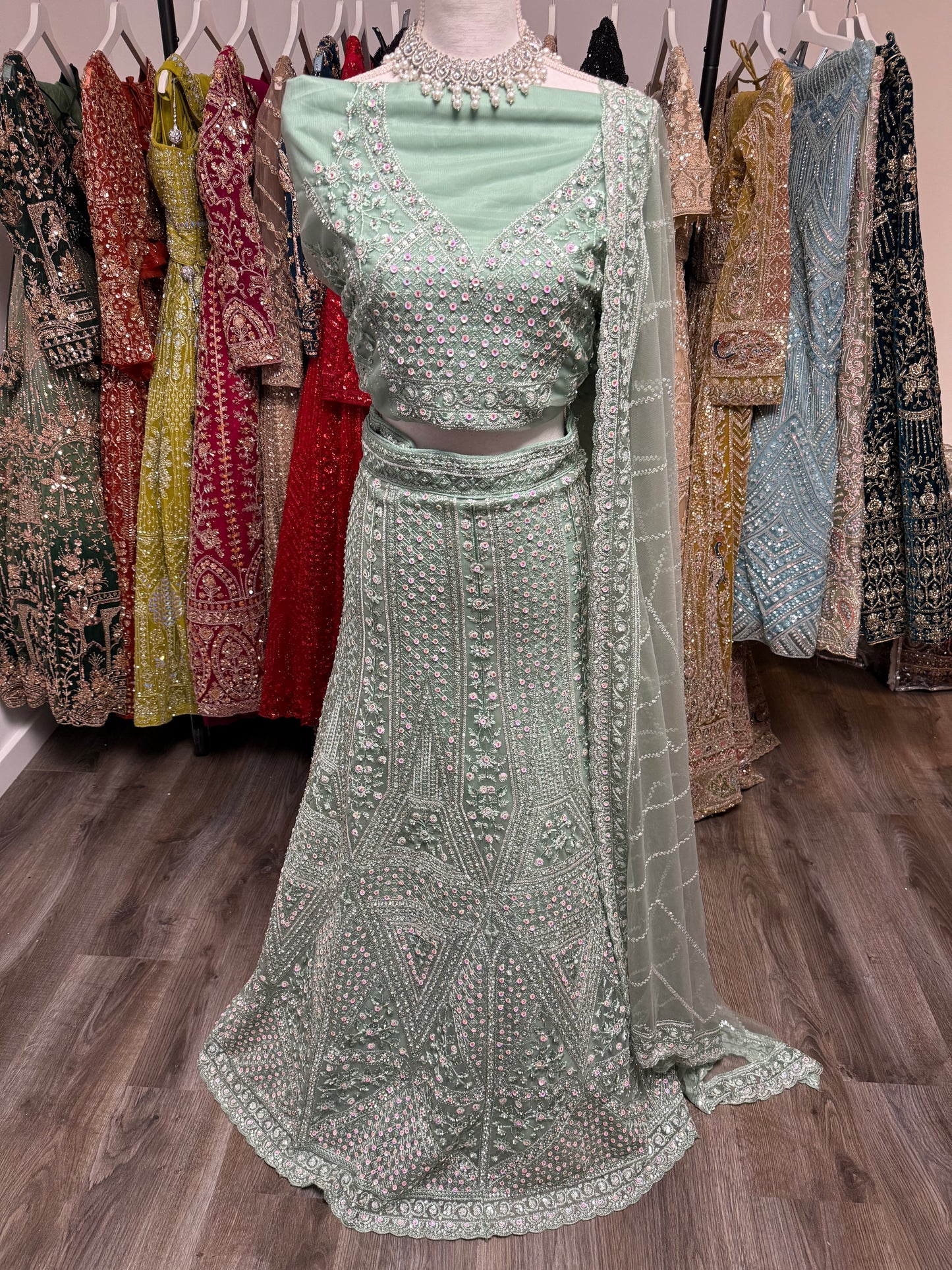 Zarelle Unstitched Lehenga Mint Green