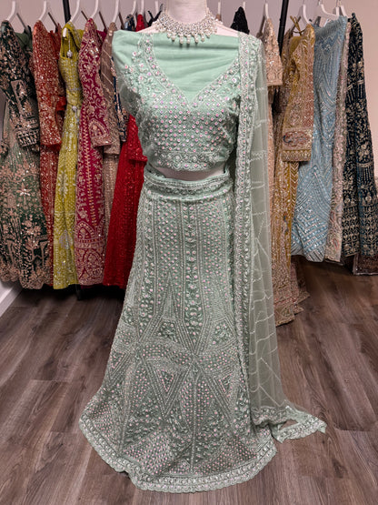 Zarelle Unstitched Lehenga Mint Green
