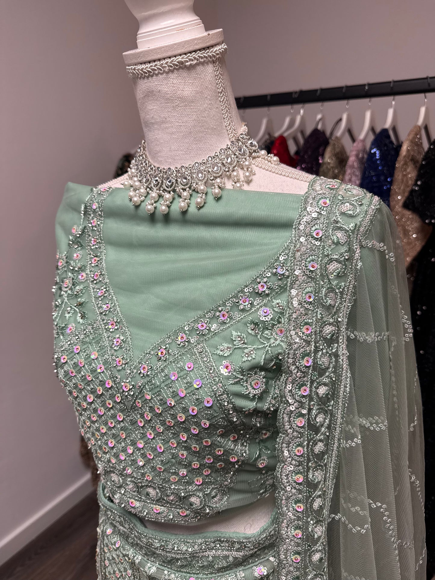 Zarelle Unstitched Lehenga Mint Green