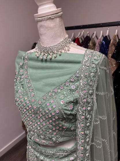 Zarelle Unstitched Lehenga Mint Green