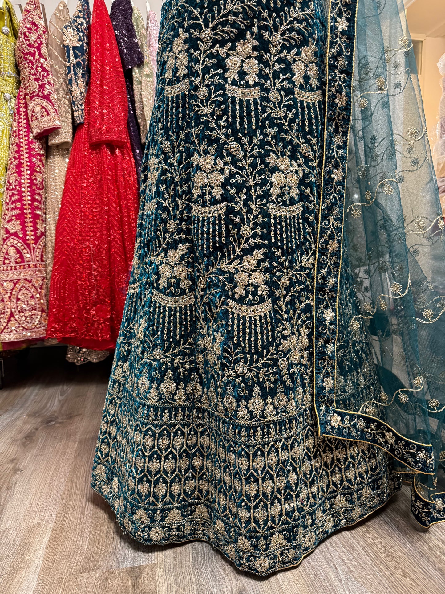 Avelina Velvet Unstitched Lehenga Blue