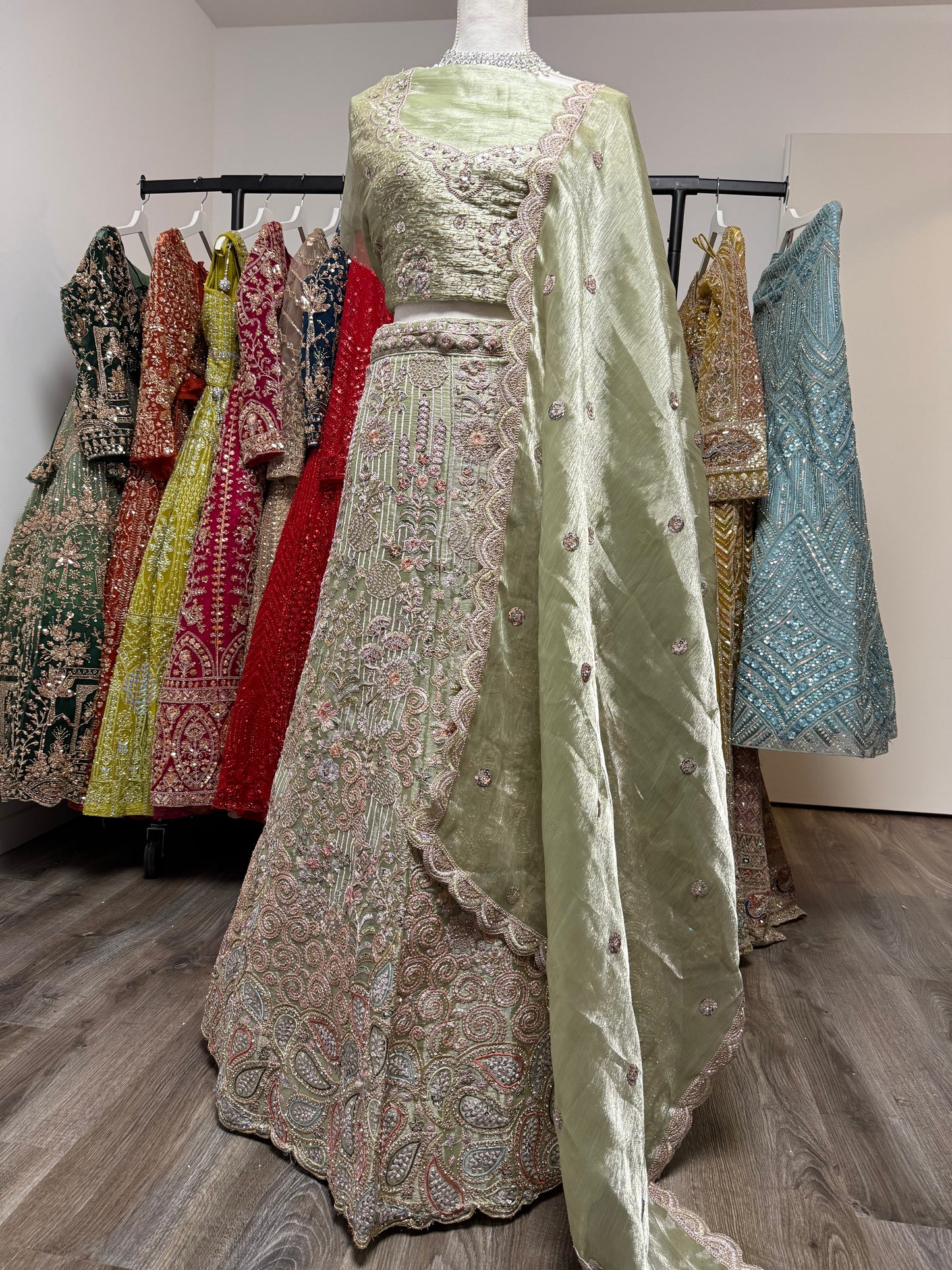 Zivara Unstitched Lehenga Green