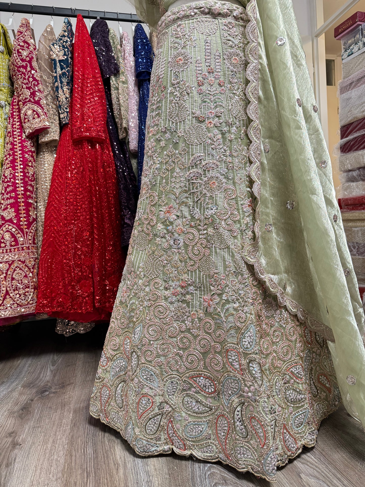 Zivara Unstitched Lehenga Green