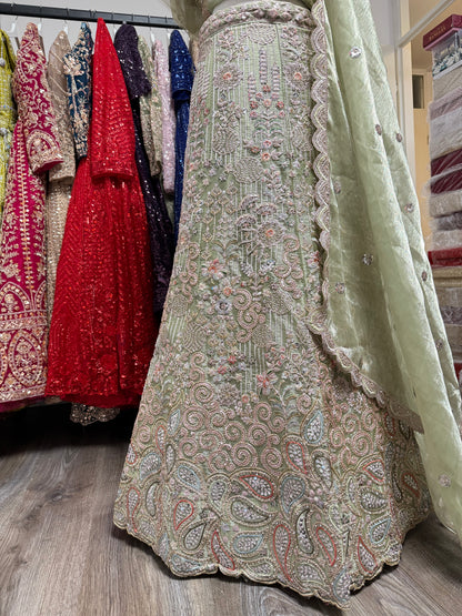 Zivara Unstitched Lehenga Green