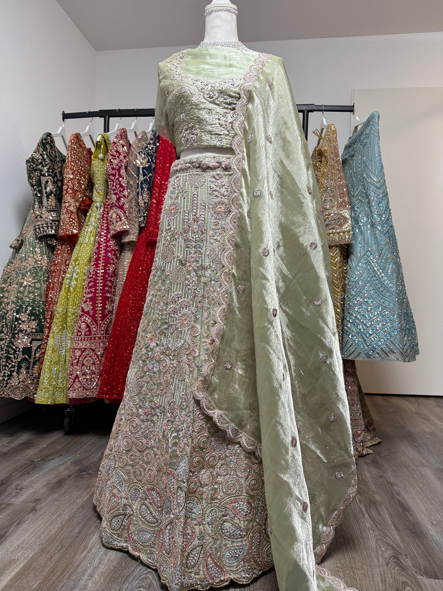 Zivara Unstitched Lehenga Green