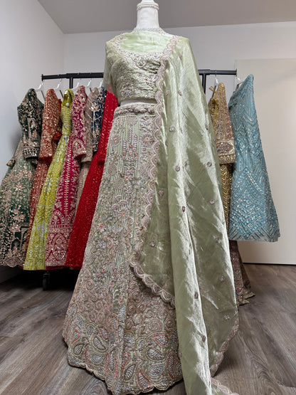 Zivara Unstitched Lehenga Green