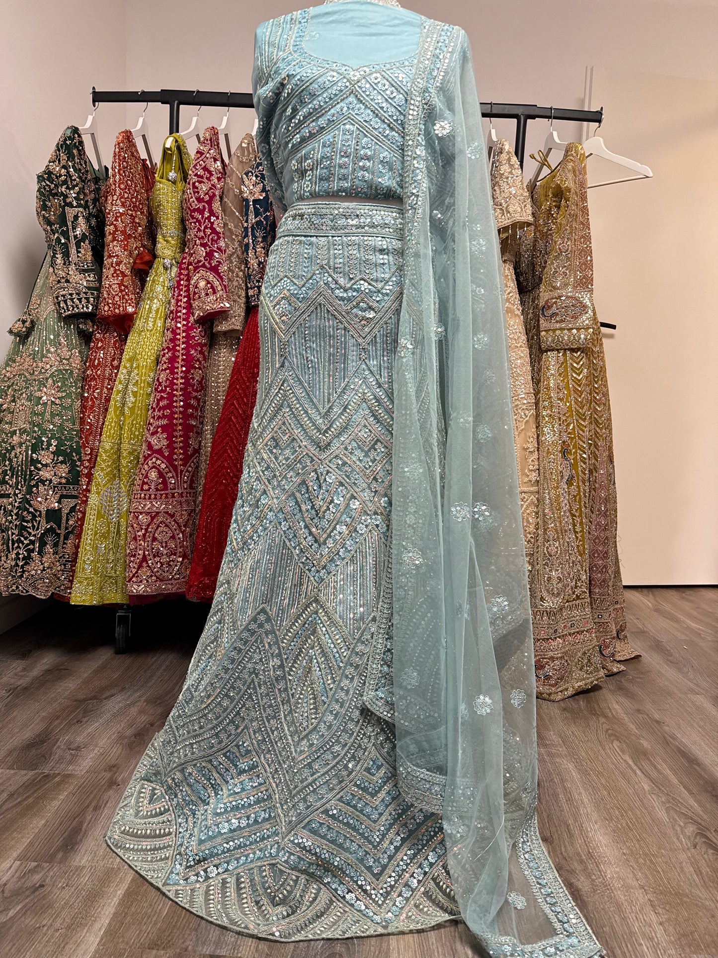 Velmira Unstitched Lehenga Blue