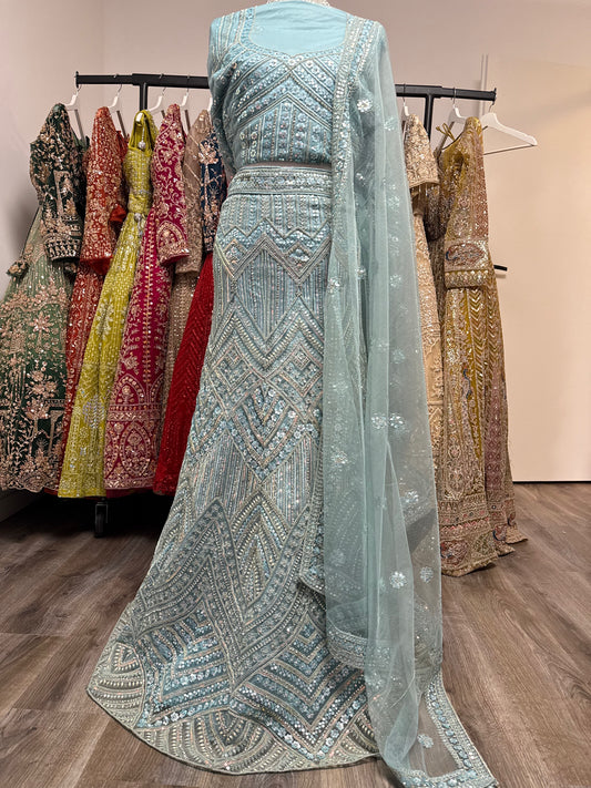 Velmira Unstitched Lehenga Blue