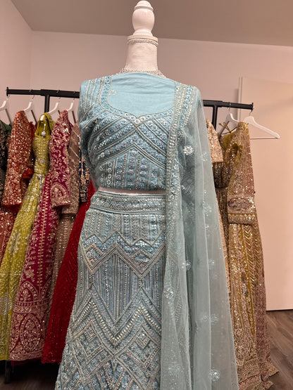 Velmira Unstitched Lehenga Blue