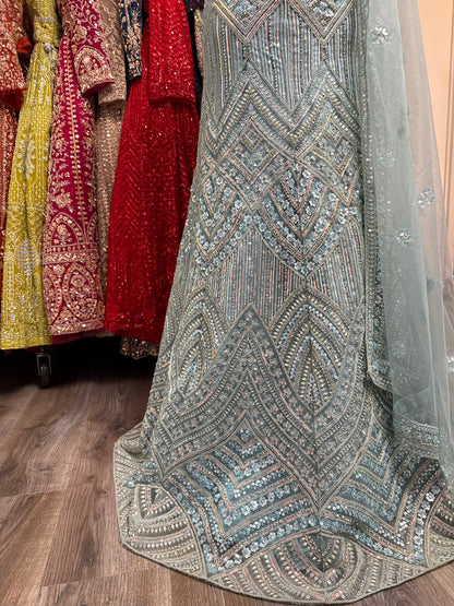 Velmira Unstitched Lehenga Blue