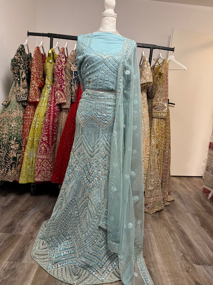 Velmira Unstitched Lehenga Blue