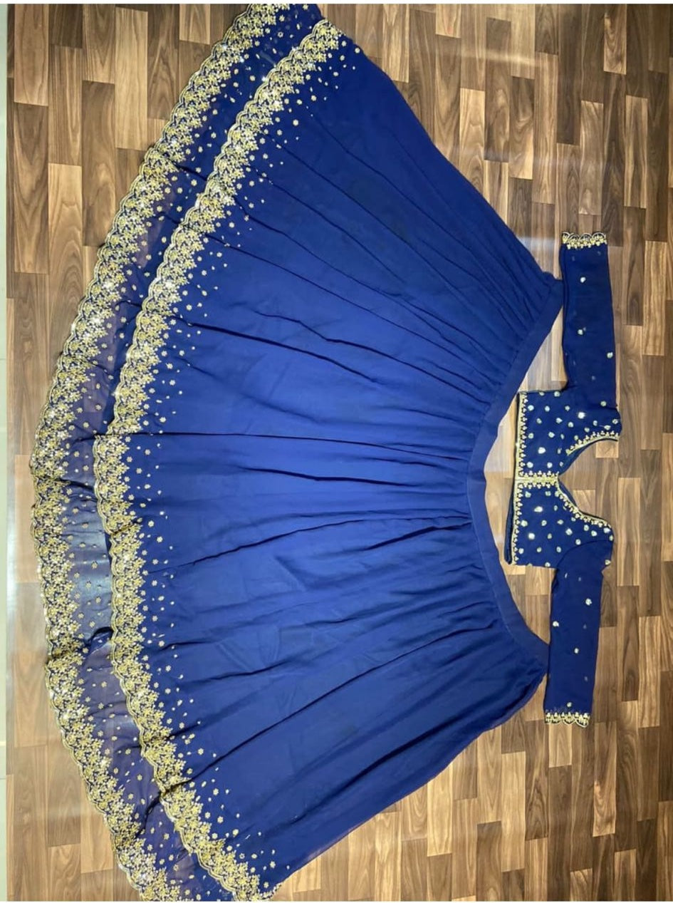 Unstitched Lehenga Blue