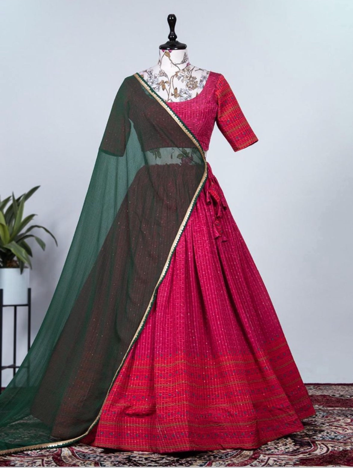 Unstitched Red Lehenga