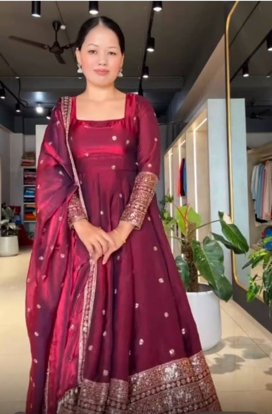 Yuvika Anarkali Maroon