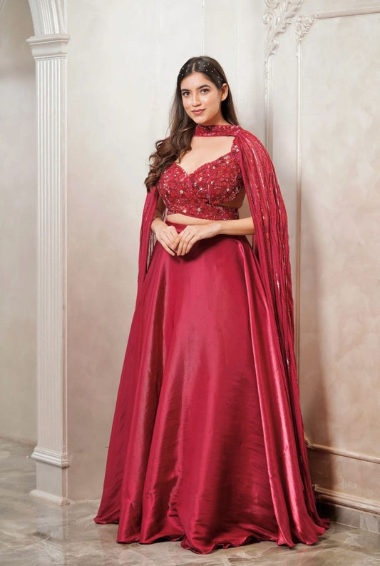 Unstitched Lehenga Red