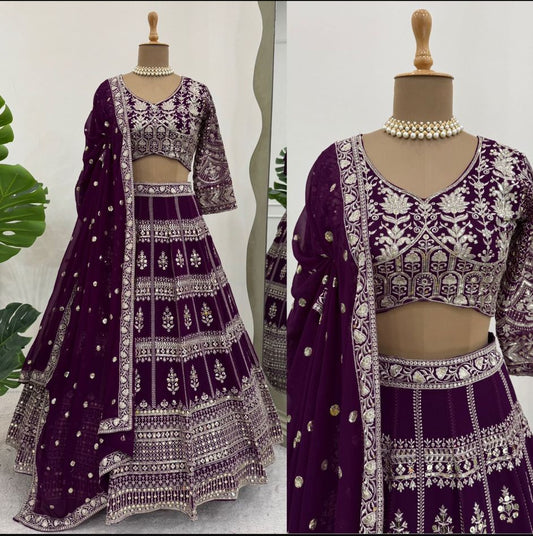 Unstitched Purple  Lehenga