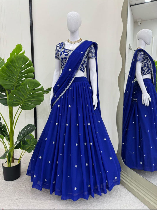 Unstitched Blue Lehenga