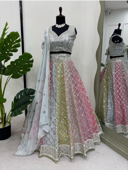 Unstitched Lehenga Grey
