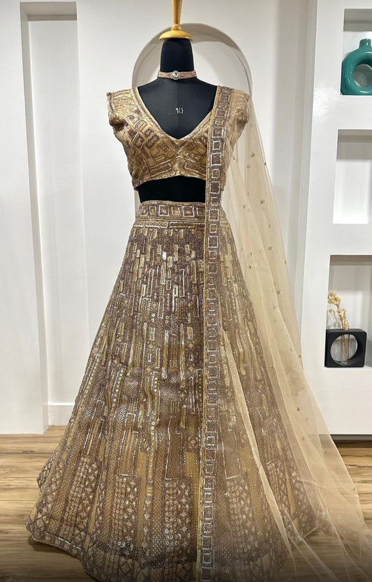 Unstitched Lehenga Gold
