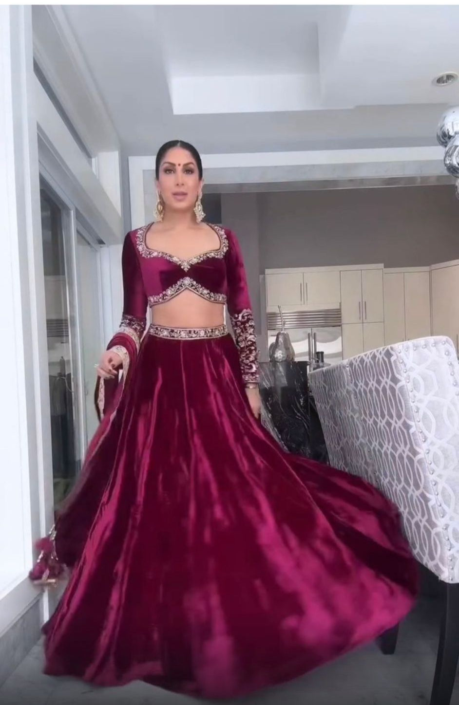 Unstitched Lehenga Velvet Purple