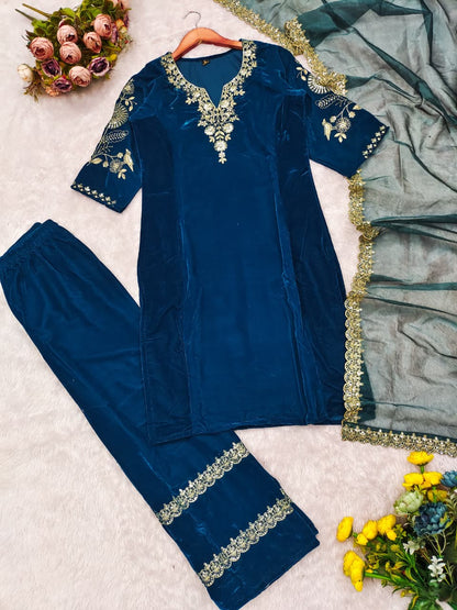 Twirl Velvet Salwar Blue