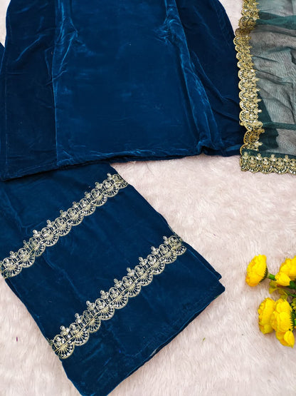 Twirl Velvet Salwar Blue