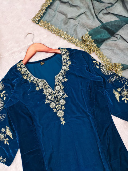 Twirl Velvet Salwar Blue