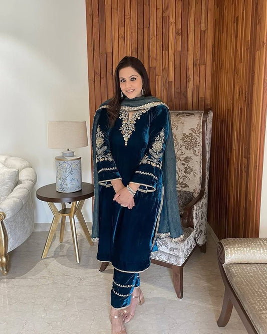 Twirl Velvet Salwar Blue