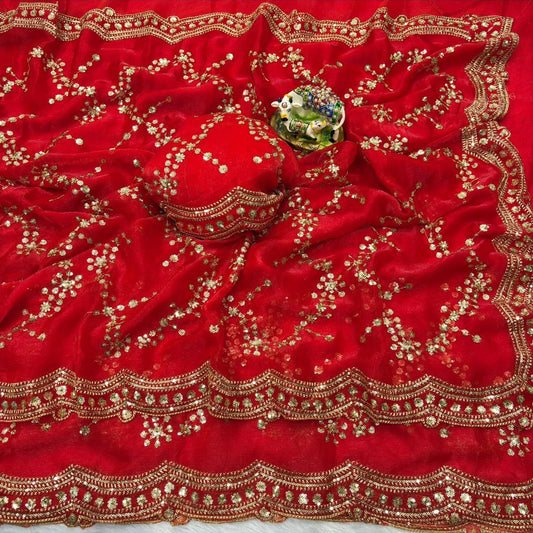 Kaveri Party Saree Red