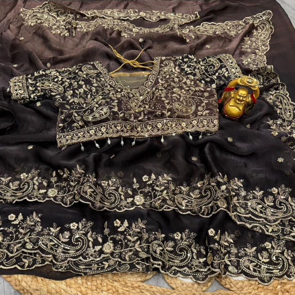 Viyana Party Saree Brown