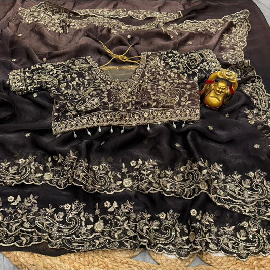 Viyana Party Saree Brown