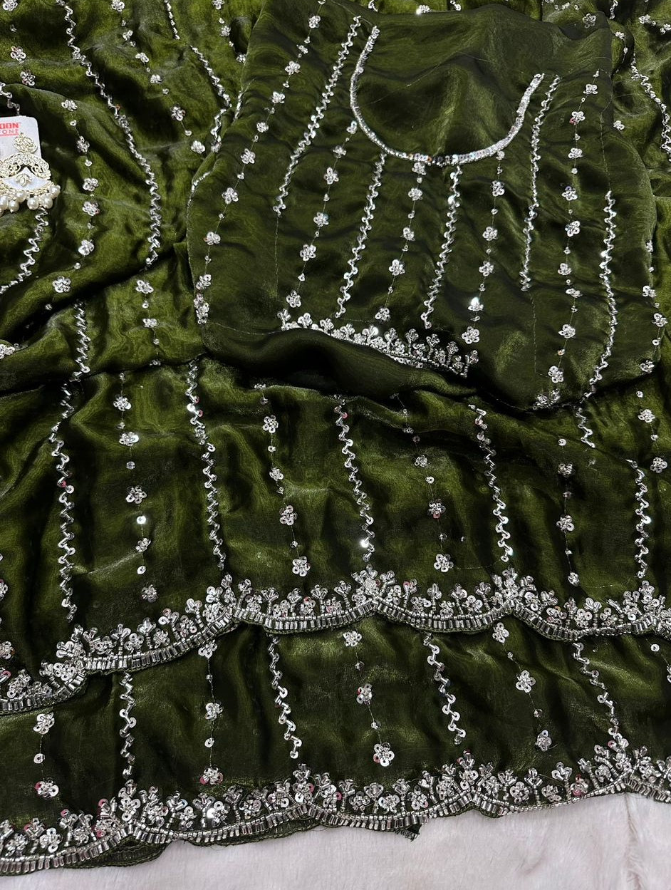 Vennila Party Saree Dark Green