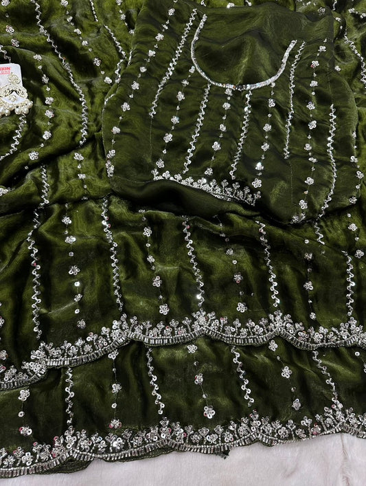 Vennila Party Saree Dark Green