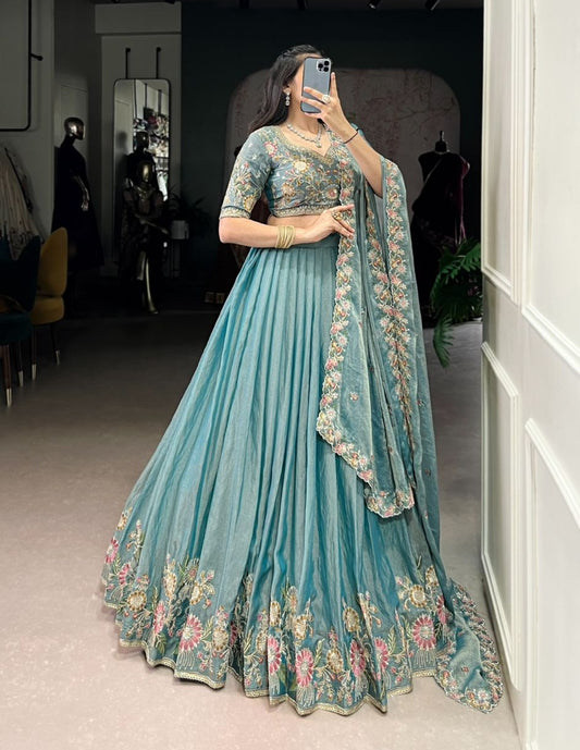 Bahaar Unstitched Lehenga Blue