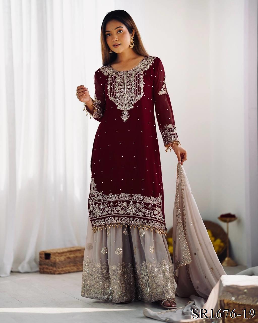 Azaan Gharara/Sharara Maroon