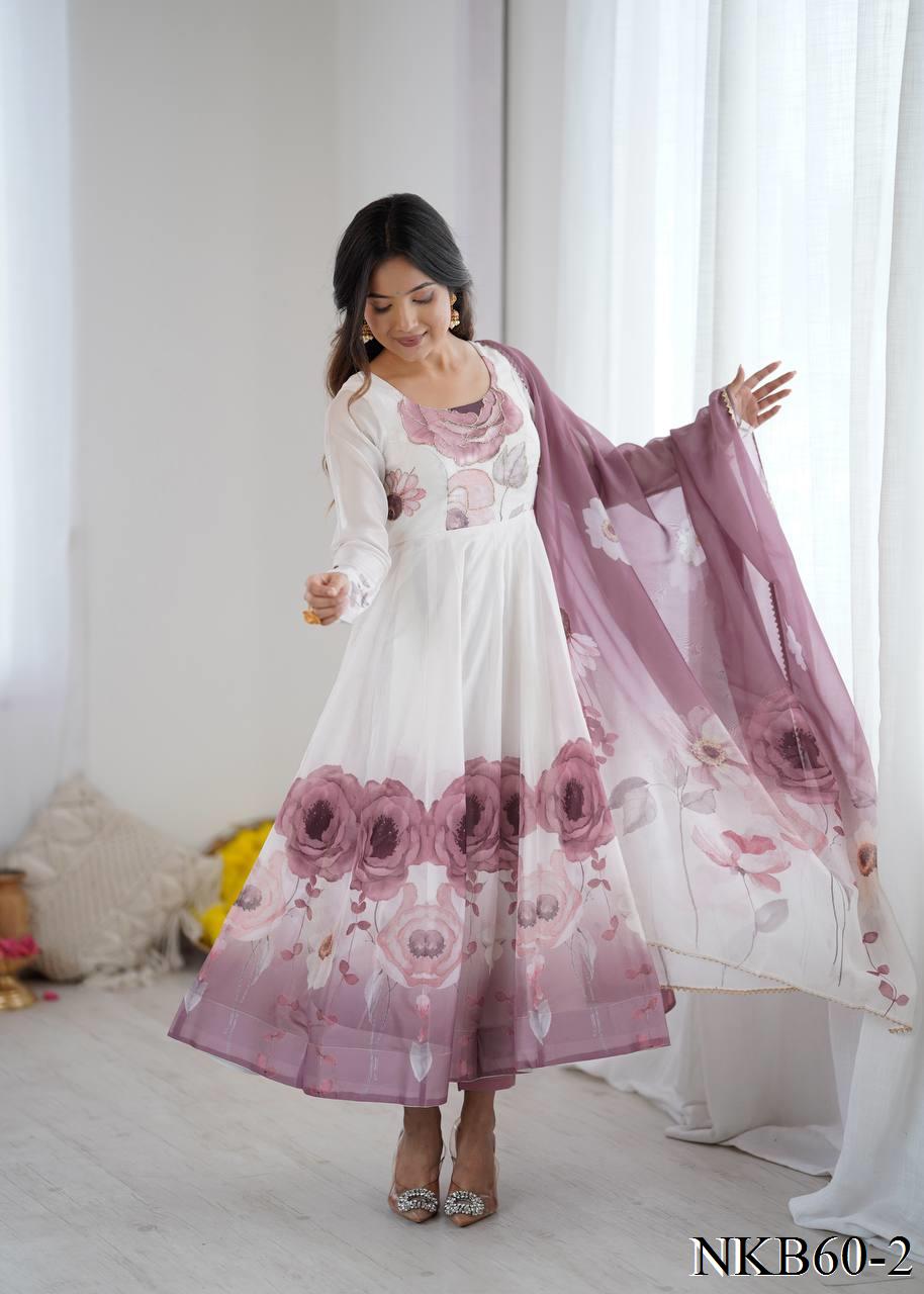 Diya Anarkali White