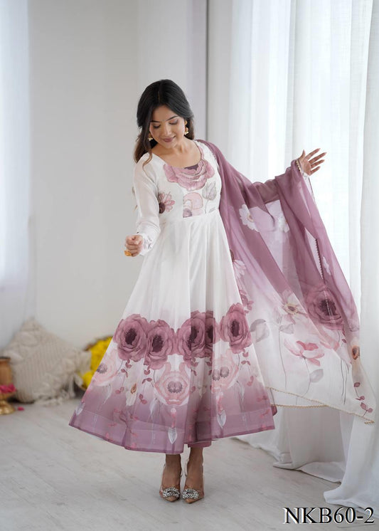 Diya Anarkali White