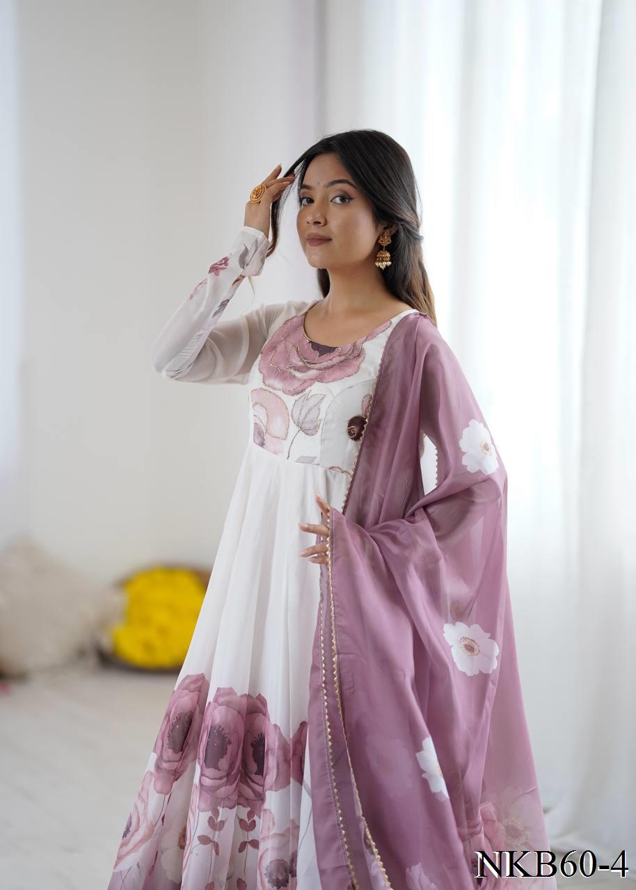 Diya Anarkali White